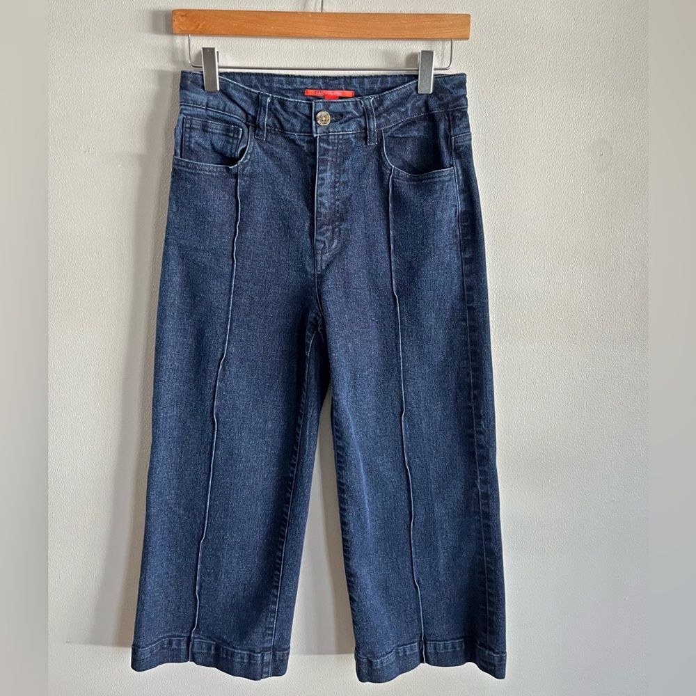 Chelsea & Violet Wide Leg Crop Jeans Dark Wash Front Seam High Rise 28